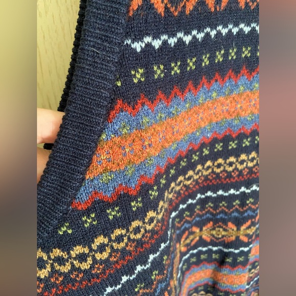 Vintage LL Bean Vest Mens Large Blue Lambswool Fair Isle Nordic Pullover Sz XXL - Picture 5 of 7